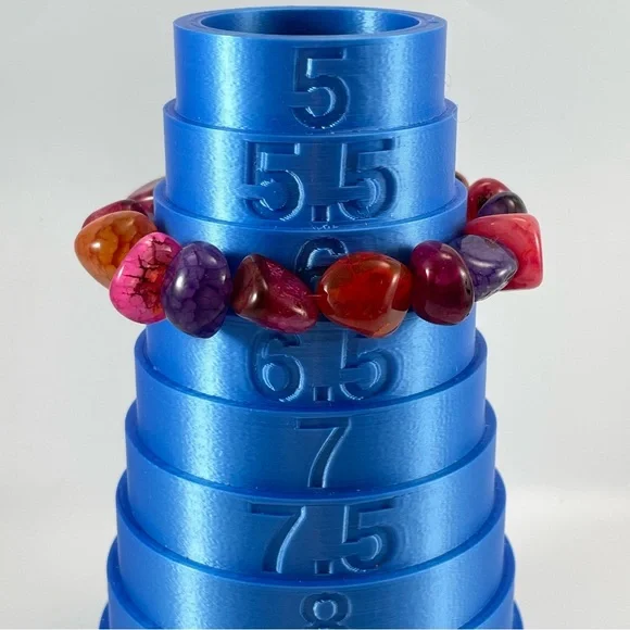 Cute Unsigned Pink Purple Red Orange Dyed Agate Gemstone Beaded Stretch Bracelet - Picture 3 of 6